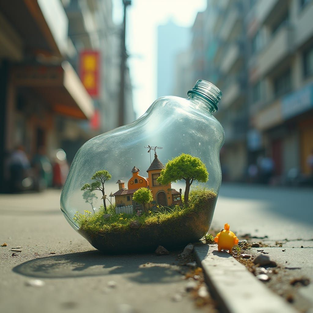 Miniature World Inside a Water Bottle