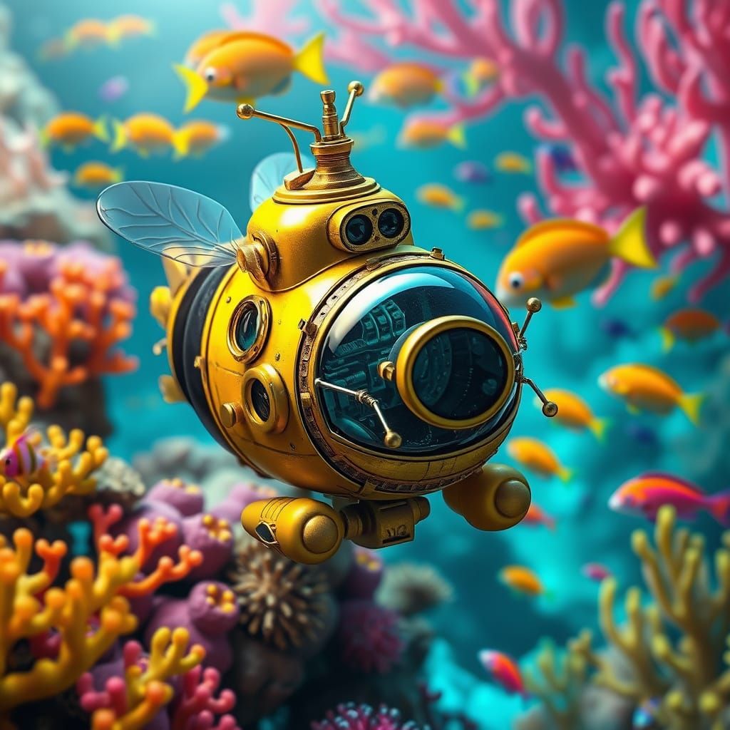 Steampunk Bee Submarine Explores Coral Reef