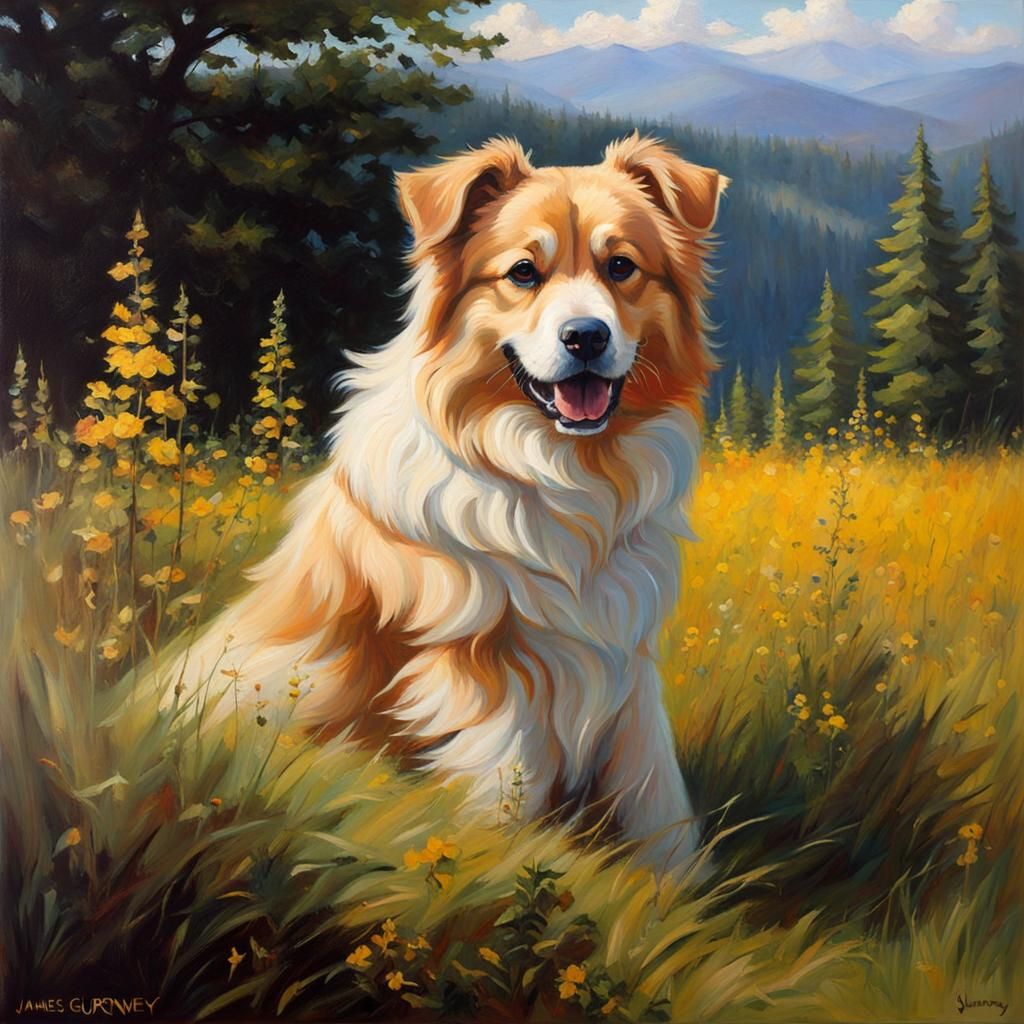 Giant Cute Nature Dog: Oil Painting