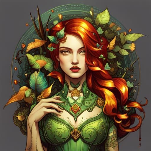 Steampunk Cybernetic Poison Ivy Digital Painting