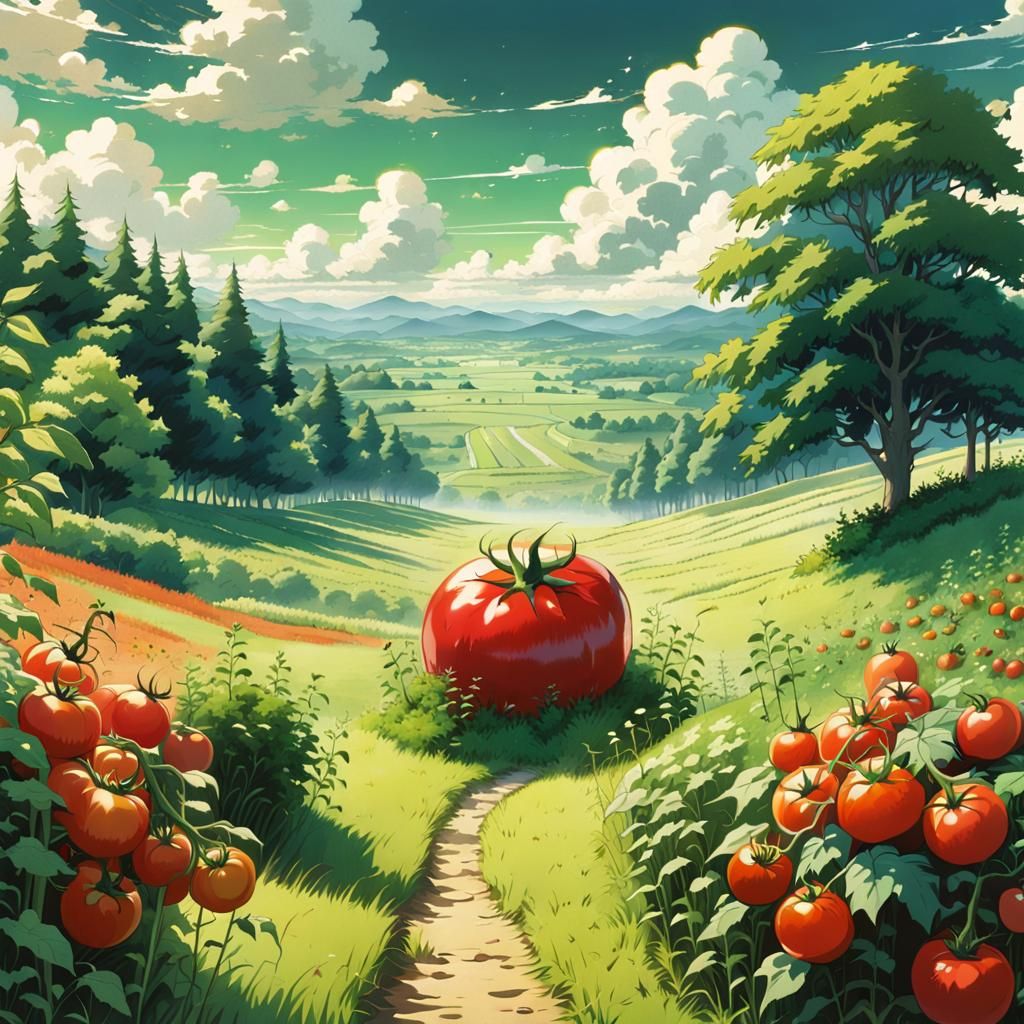 Giant Tomato in Meadow: Anime Key Visual