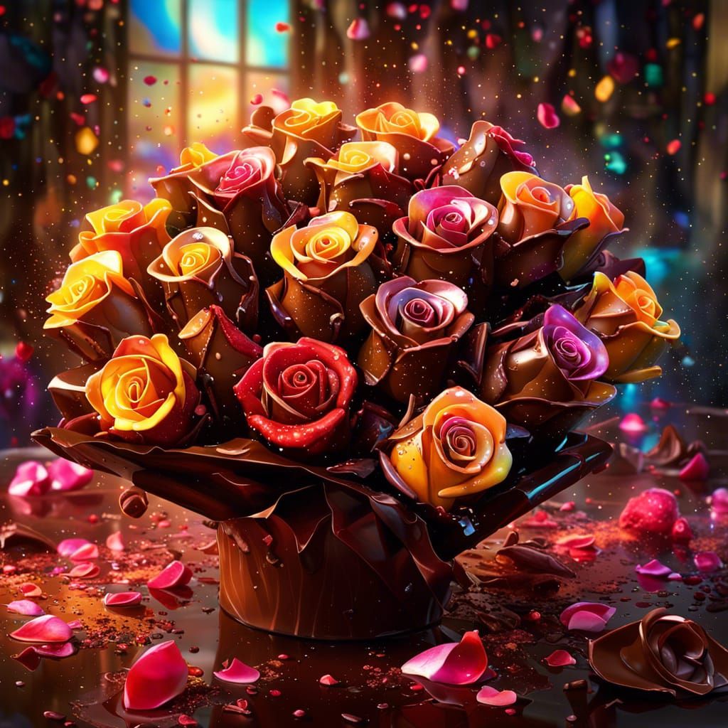 Chocolate Roses Bouquet in Dreamy Colors