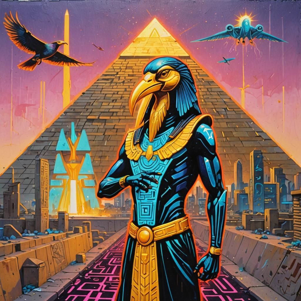 Thoth in Cyberpunk Graffiti Art Style