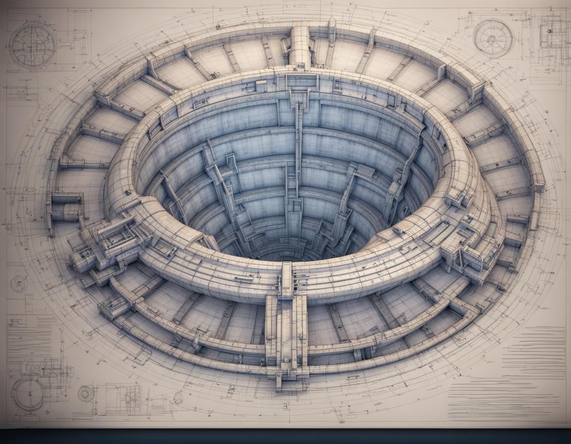 Alien Structure Blueprint Technical Drawing in HDR