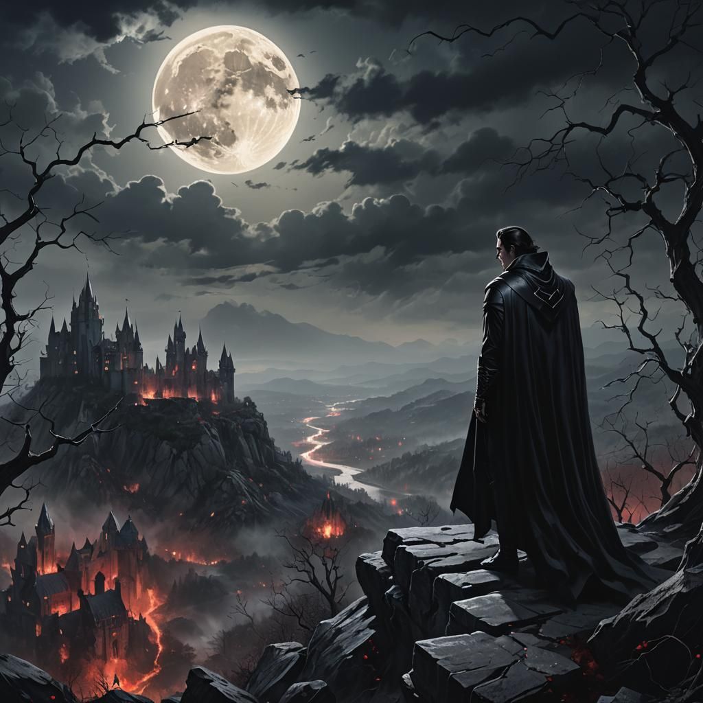 Vampire in Dark Fantasy Landscape Concept Art