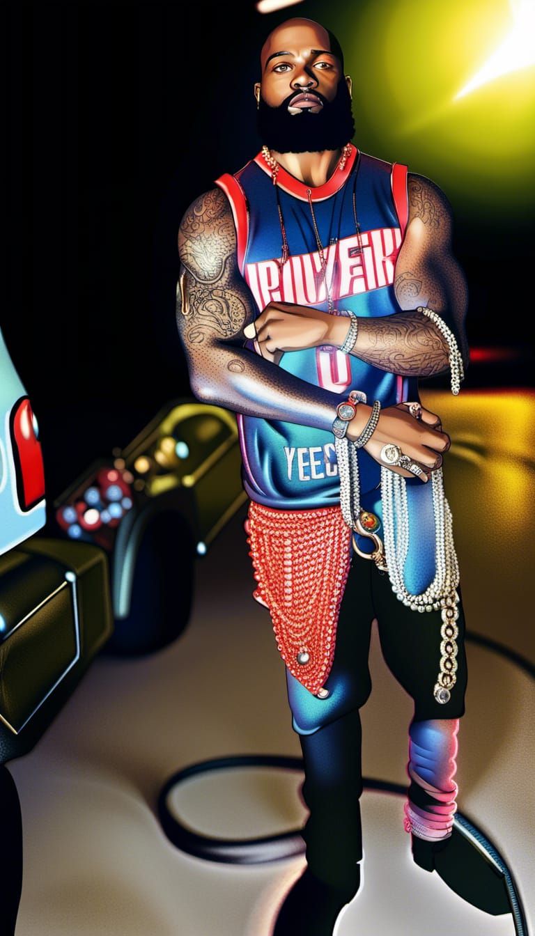 Rapper Portrait with Beard and Jewelry, 3D Rendered