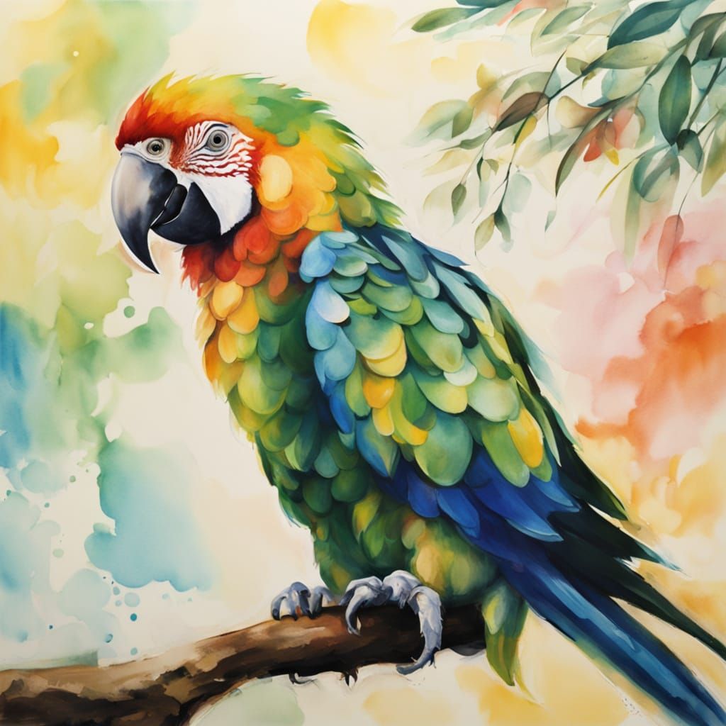 Whimsical Parrot in Dreamy Watercolor