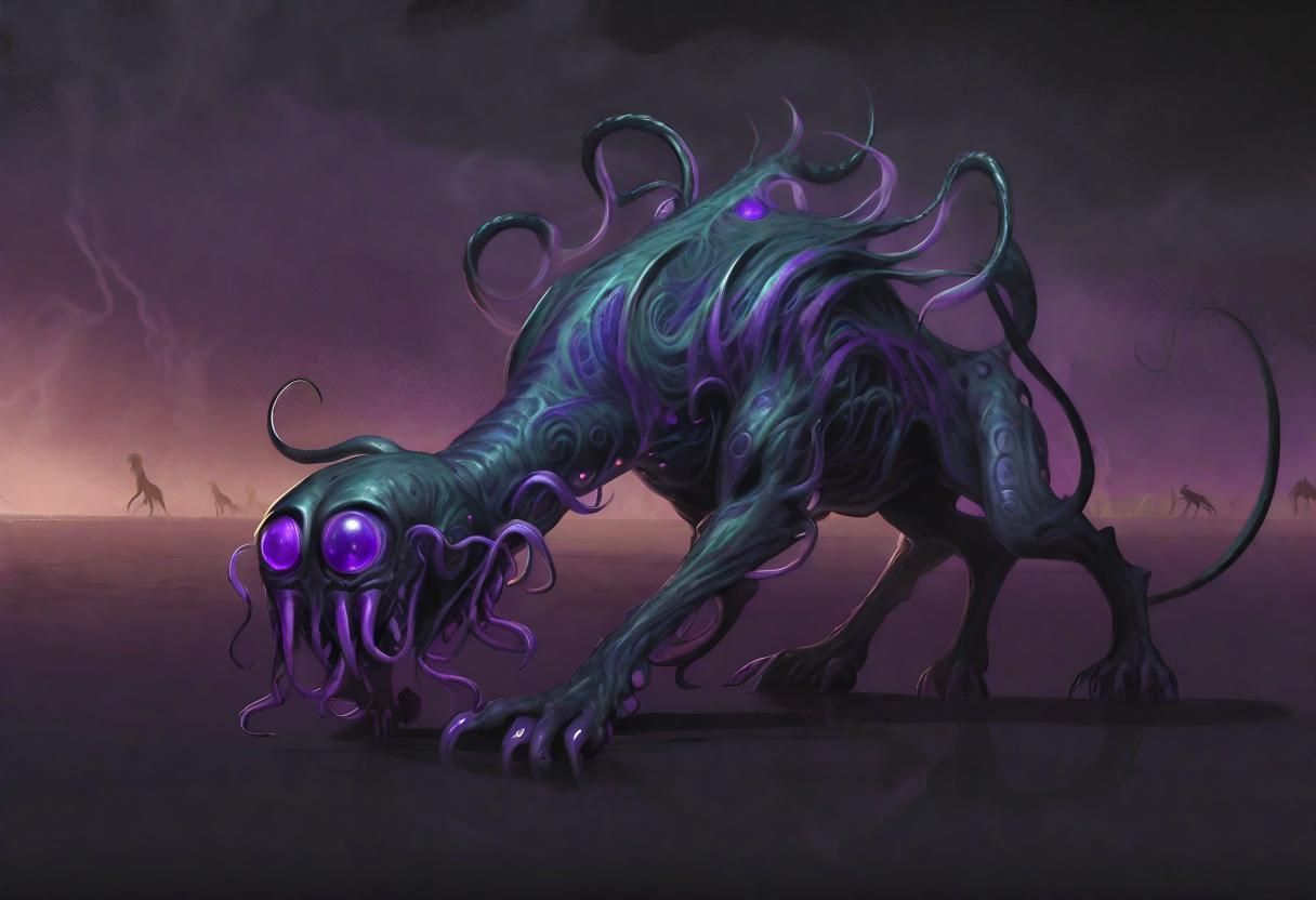 Eldritch Hound with Tentacular Mouth in Gothic Style