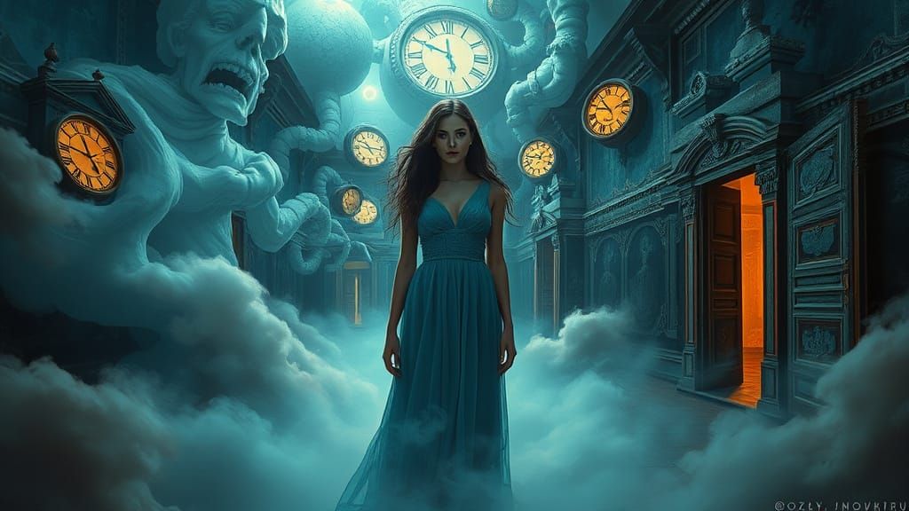 Dreamlike Woman in Impossible Geometry