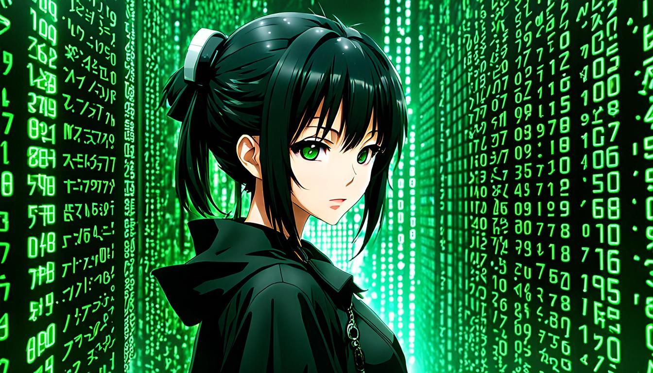 Anime Girl in Matrix Code Tokyo Scene