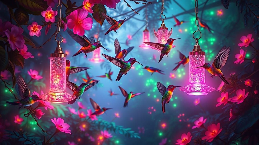 Rainbow Feathers Dance in a Neon Dreamscape
