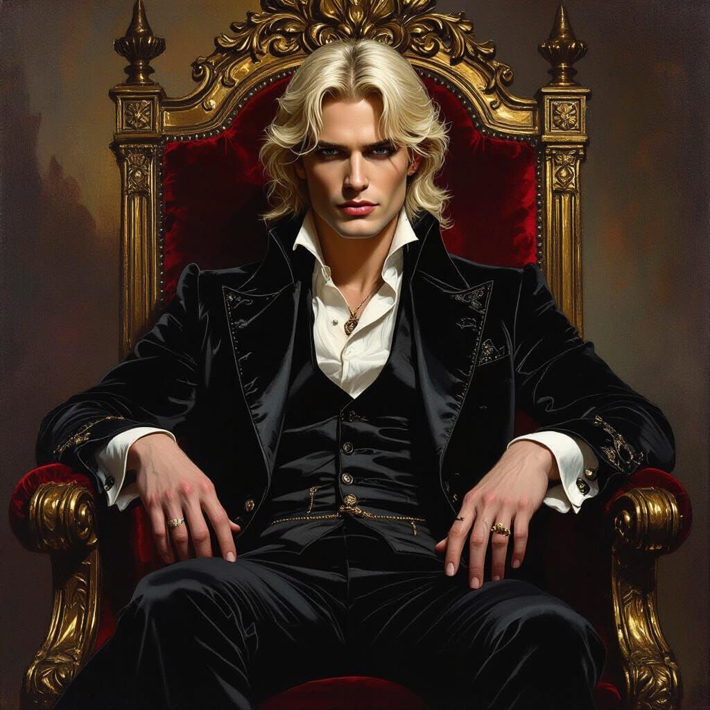 Vampire Lestat on Throne in Modern Fashion