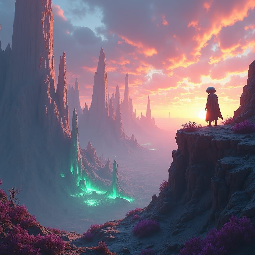 Ethereal Alien Landscape with Crystalline Formations