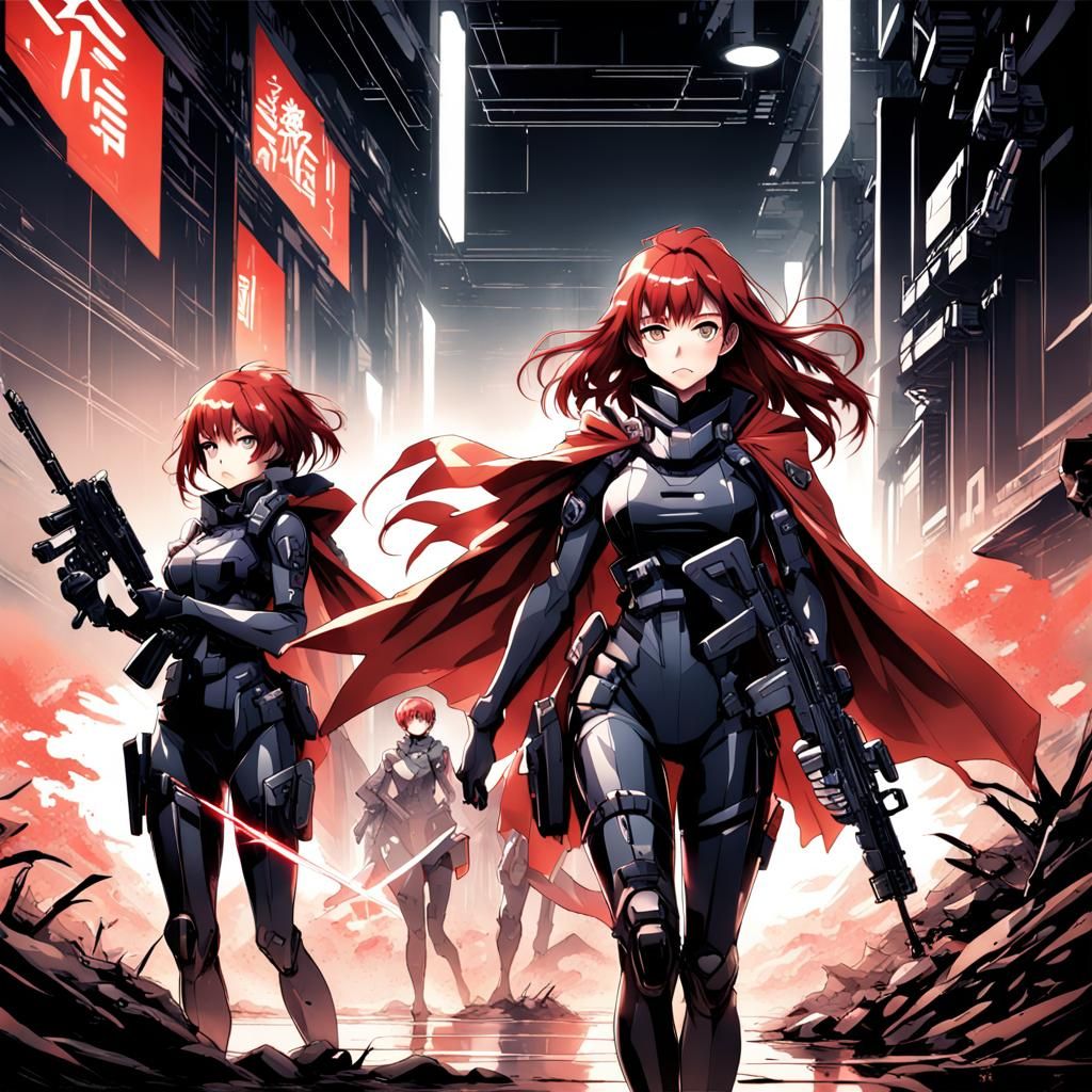 Futuristic Soldiers with Rifles in Anime Style