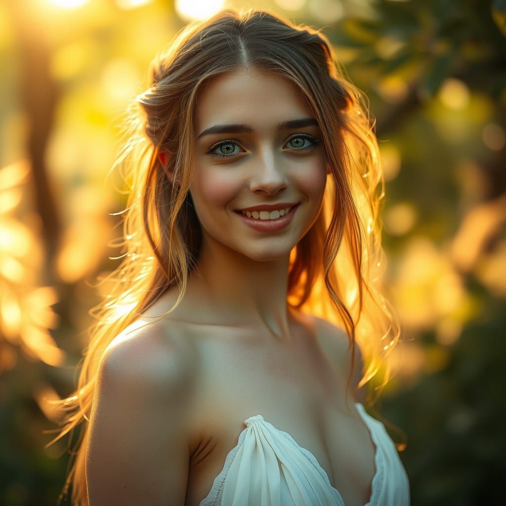 Ethereal Goddess Radiating Mystical Essence in Golden Light