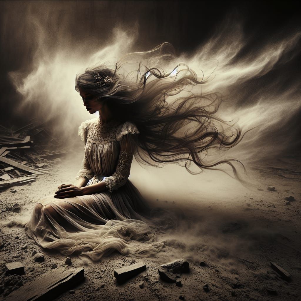 Ethereal Woman in Decaying Landscape Art