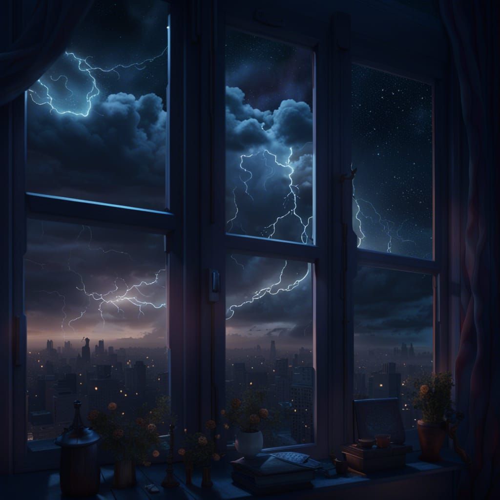 Stormy Night Sky with Celestial Beings