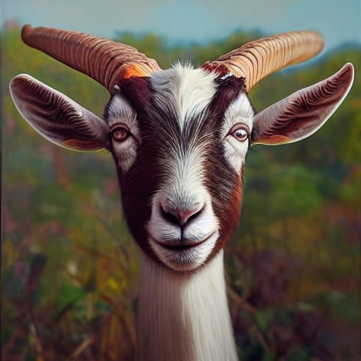 Wild-Eyed Goat in Autumn Farm, Hyperrealistic Painting