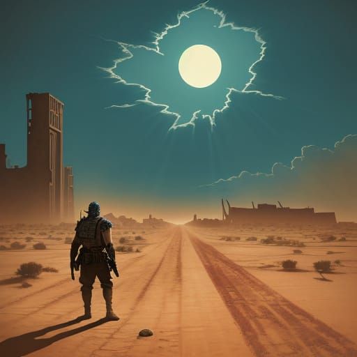 Giorgio de Chirico meet Mad Max.. in mad max chaotic word..