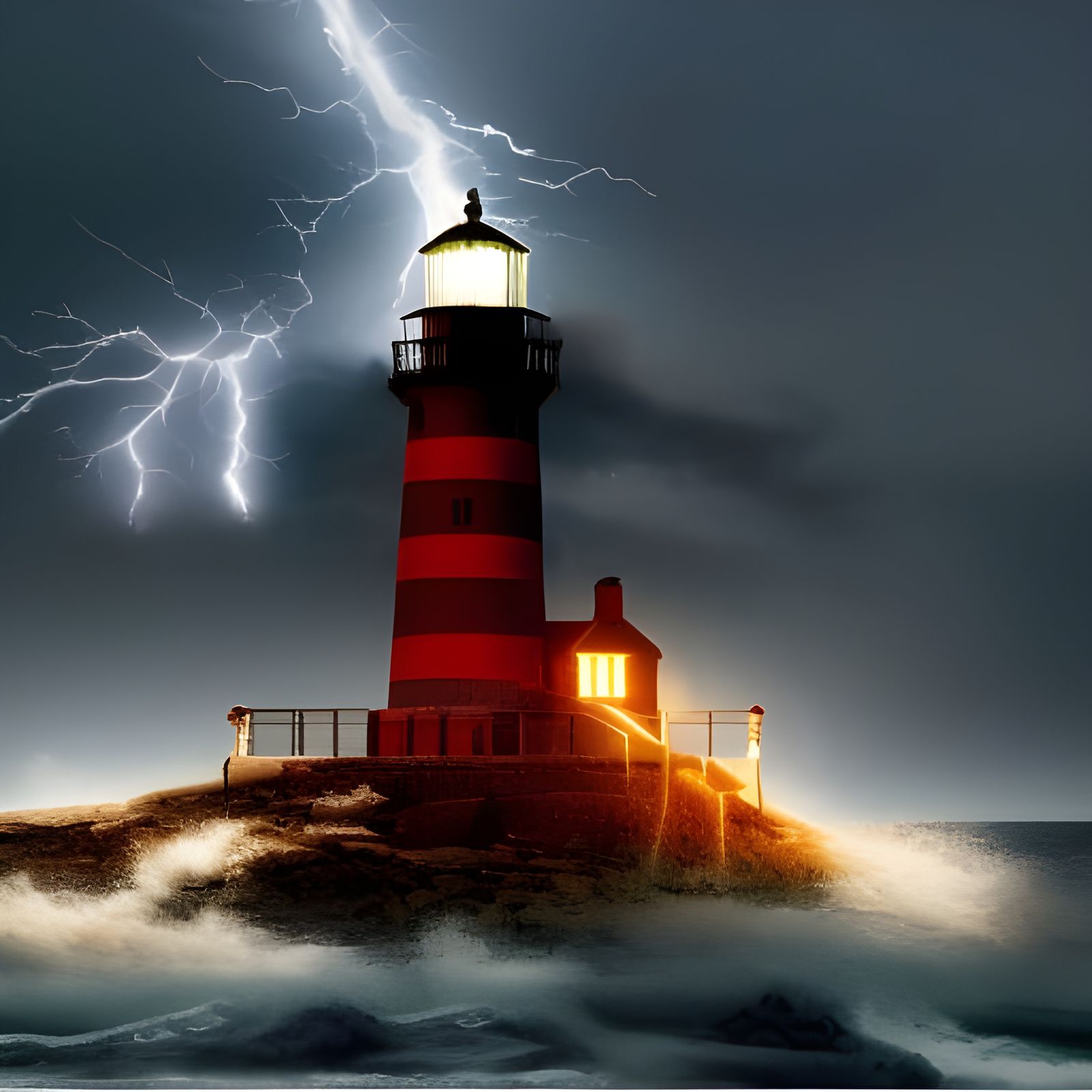 Lighthouse Under Lightning Strike: Digital Matte Painting