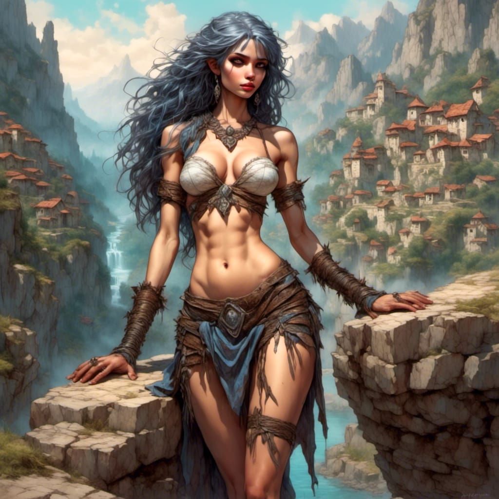 Drow Pin-Up Portrait in Swords and Sorcery Style