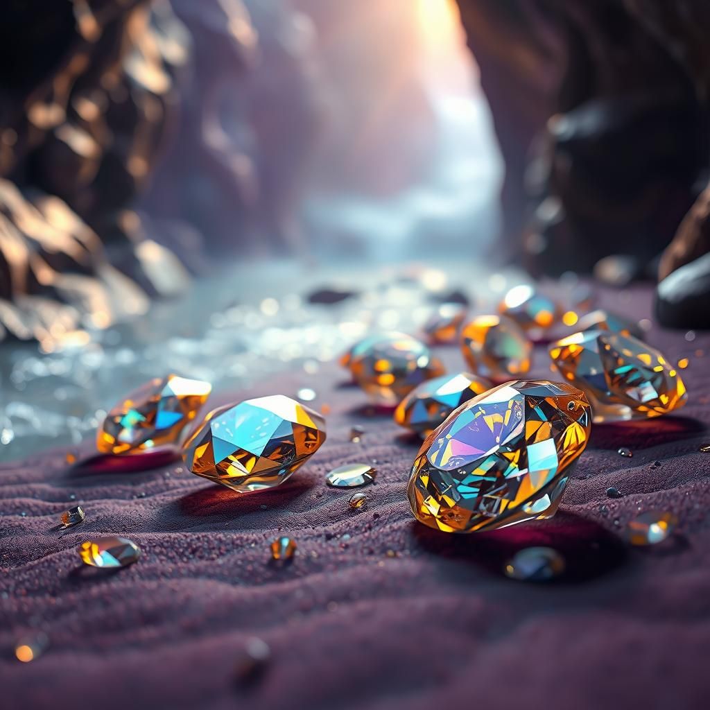 Glistening Diamonds in Cave River, Fantasy Concept Art