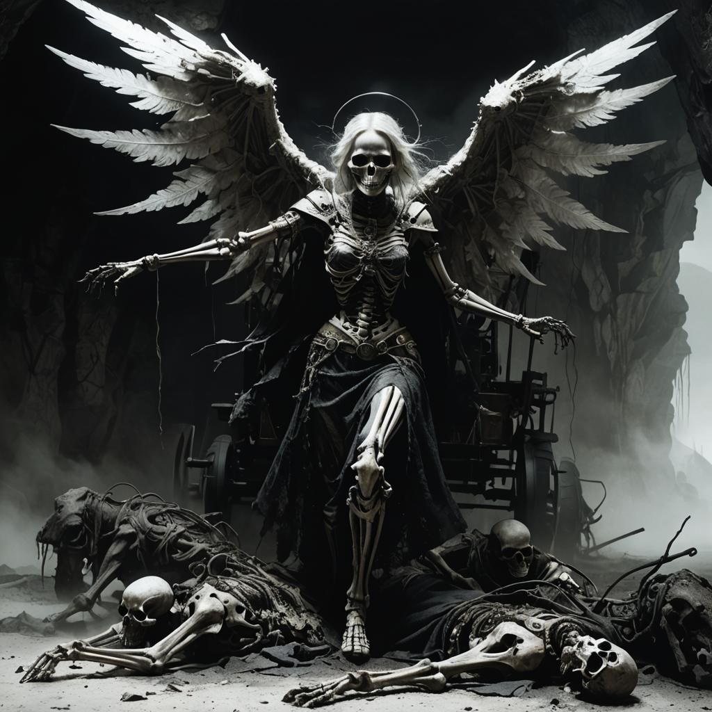 Skeleton Angel Stagecoach in Dark Fantasy Style