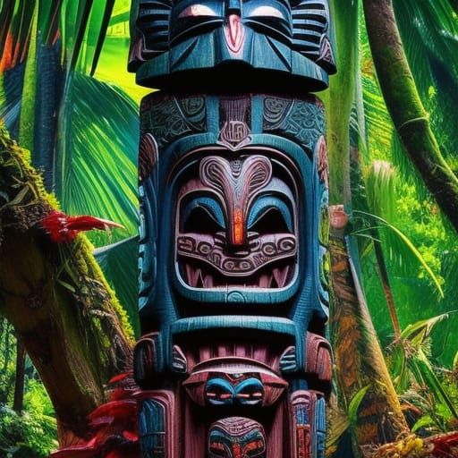 Tropical Tiki totem poles