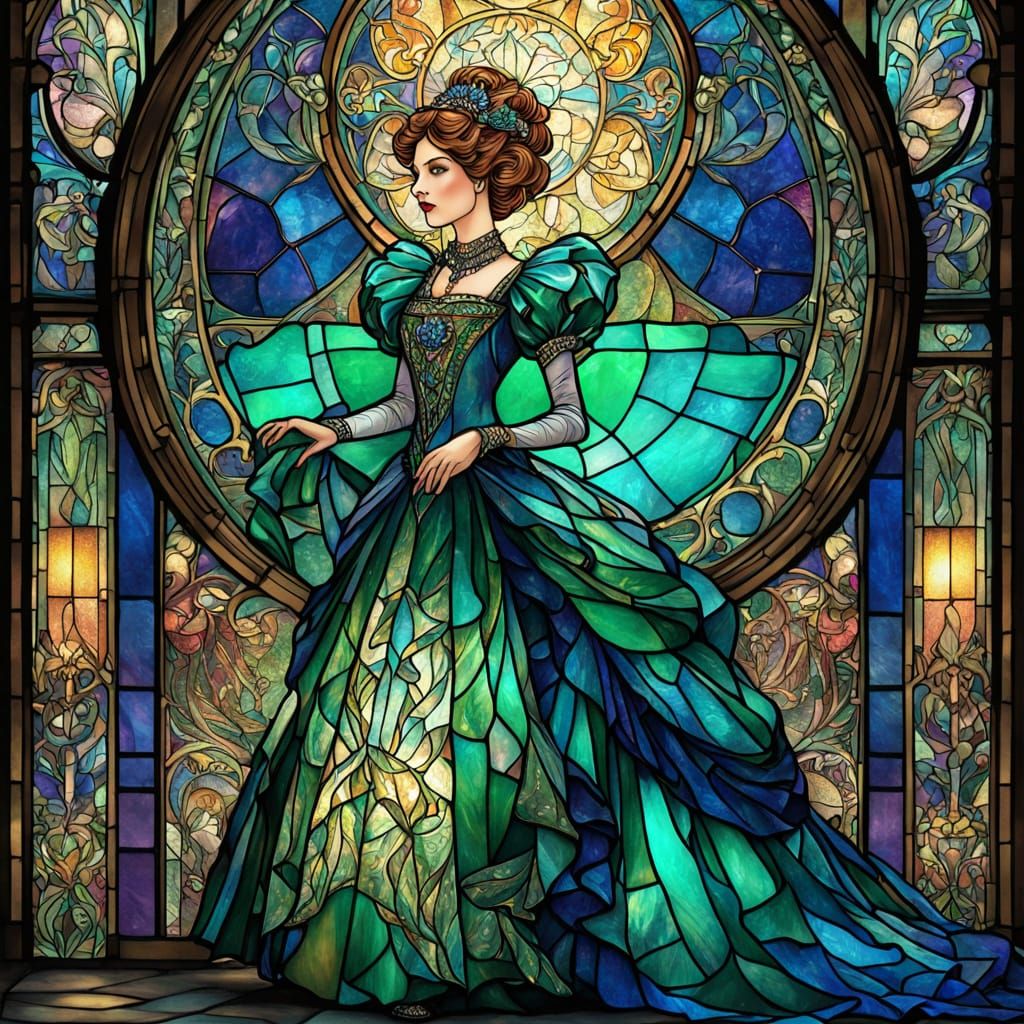 Victorian Lady in Stained Glass Ball Gown