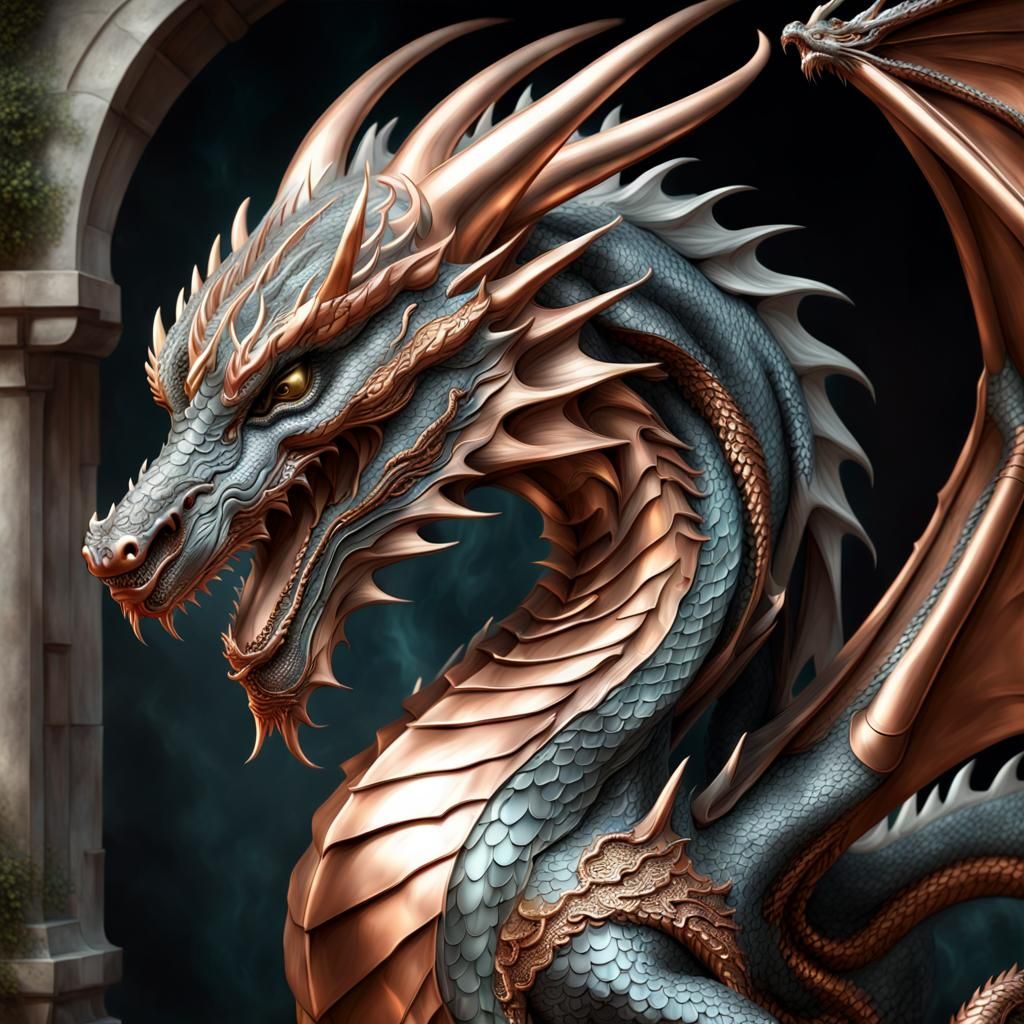 Elegant Silver and Copper Dragon in Romantic Style