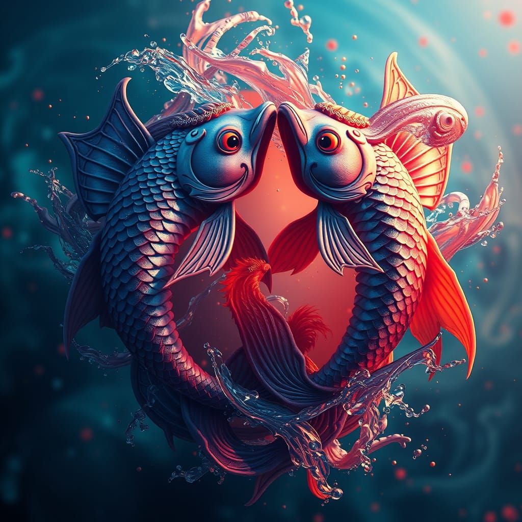 Mystical Pisces Zodiac Scene in Vibrant, Detailed Fantasy Ar...