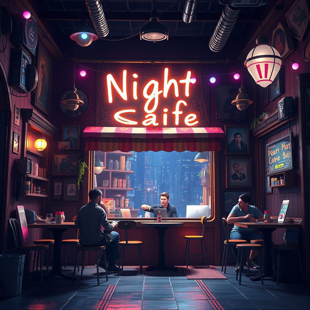 Vibrant NightCafe Café Scenes in Detailed Matte Painting Sty...