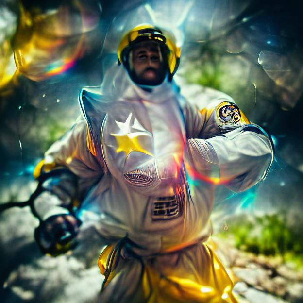 Chromium Hazmat Suit Karate Kick in Space
