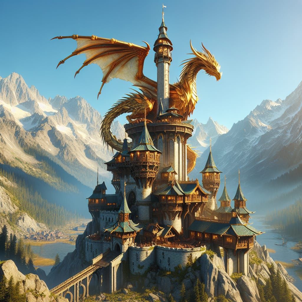 Golden Dragon Soars in Skyrim's Majestic Mountains