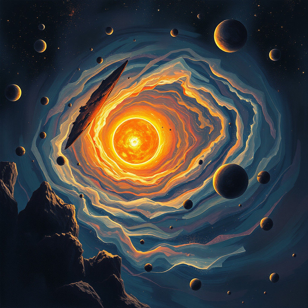 Chaotic Galaxy with Collapsing Sun in Sci-Fi Style