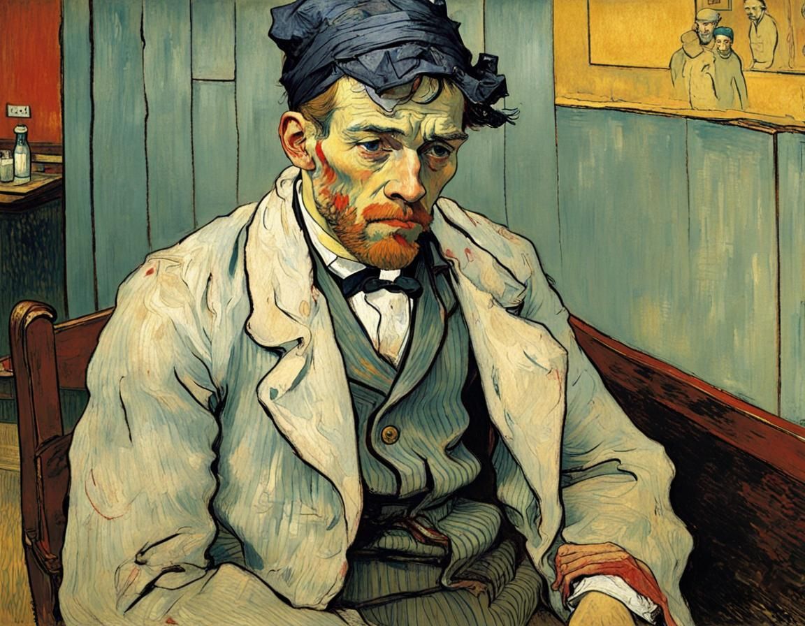 Portrait of Bandaged Man in Style of Toulouse-Lautrec