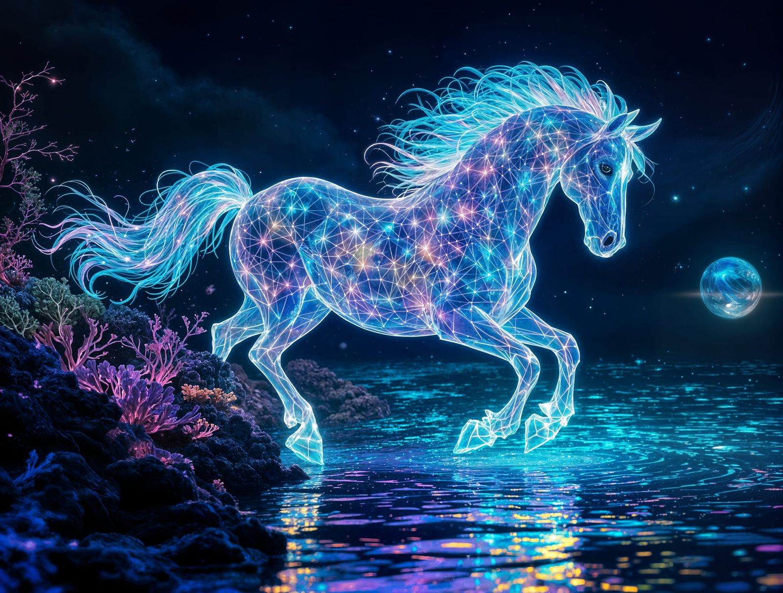 Bioluminescent Mare Sculpted in Tide Glass