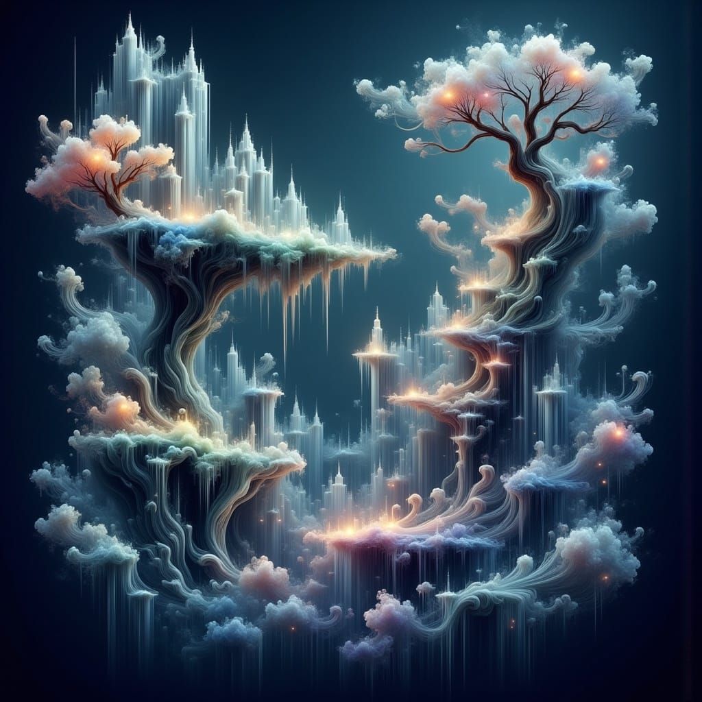 Surreal Floating Islands in Dreamlike Landscape