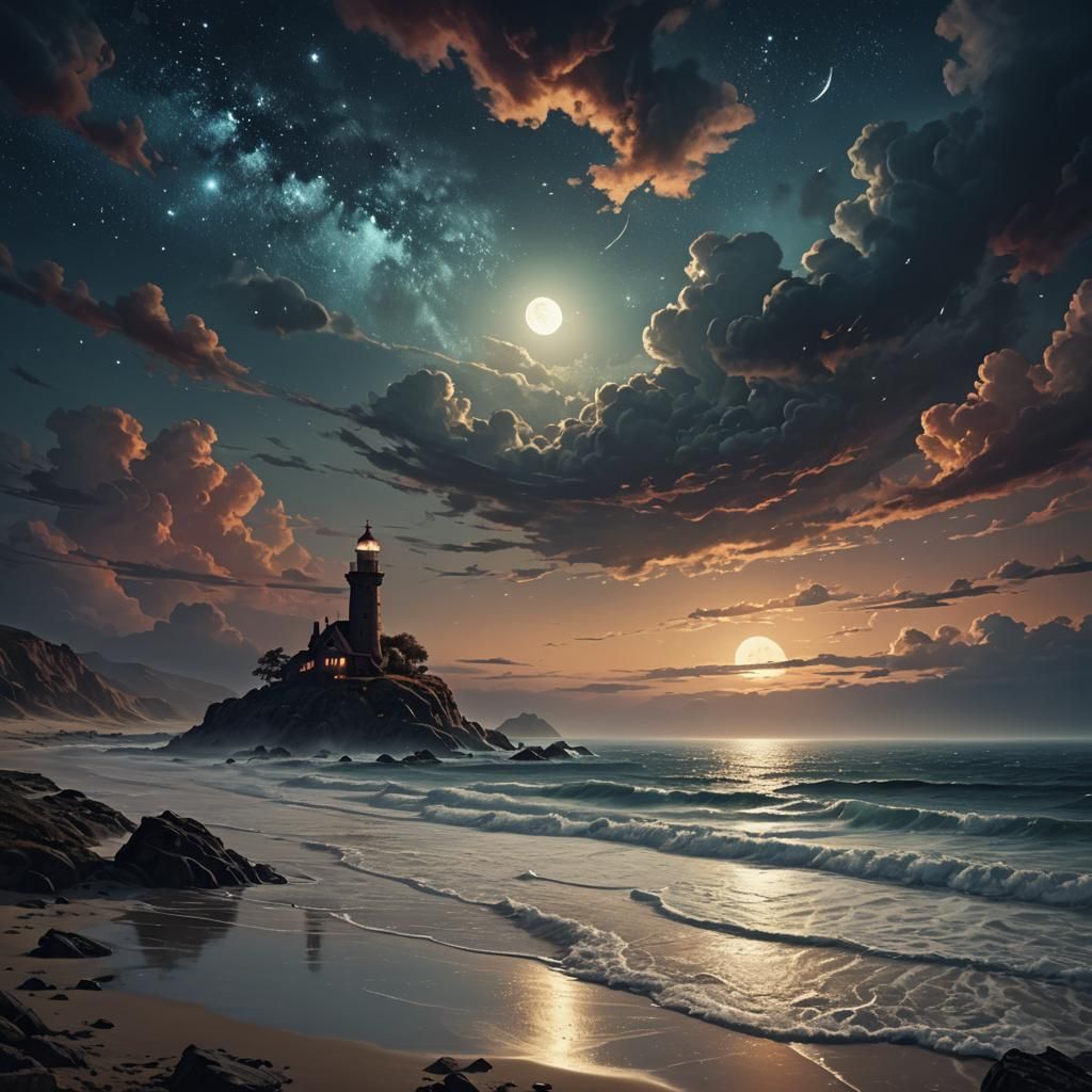 Fantastical Seascape at Twilight: Detailed Matte Painting