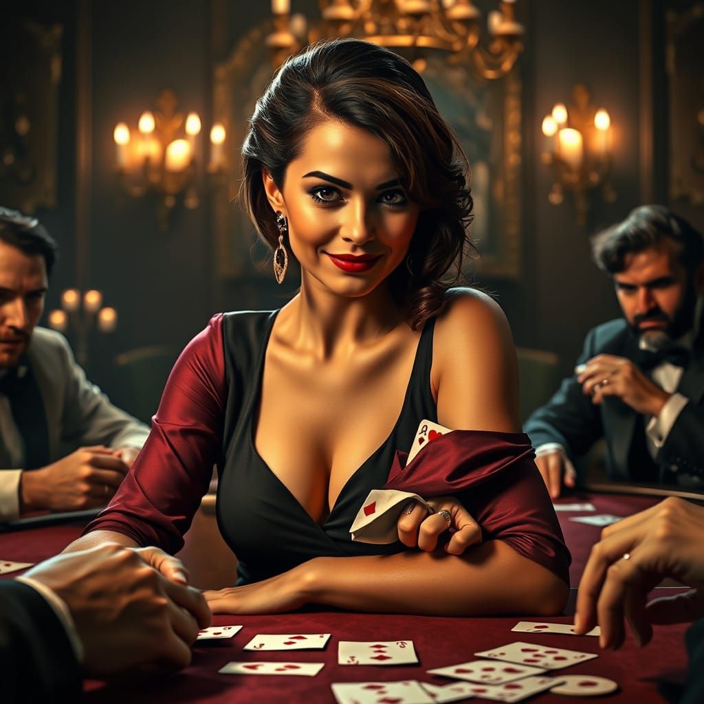 Sly Poker Player in Elegant Attire, Ace of Hearts in Hand, A...