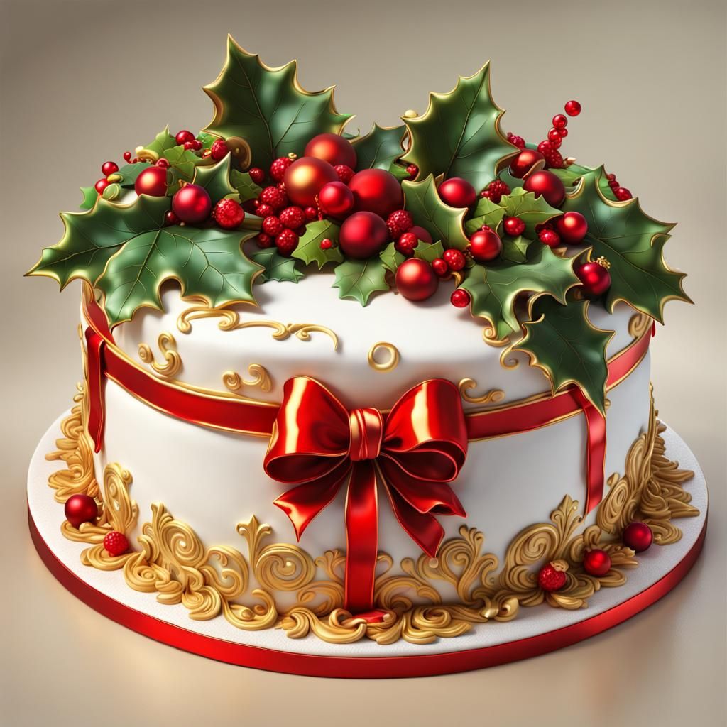 Festive Christmas Cake with Berries and Bow