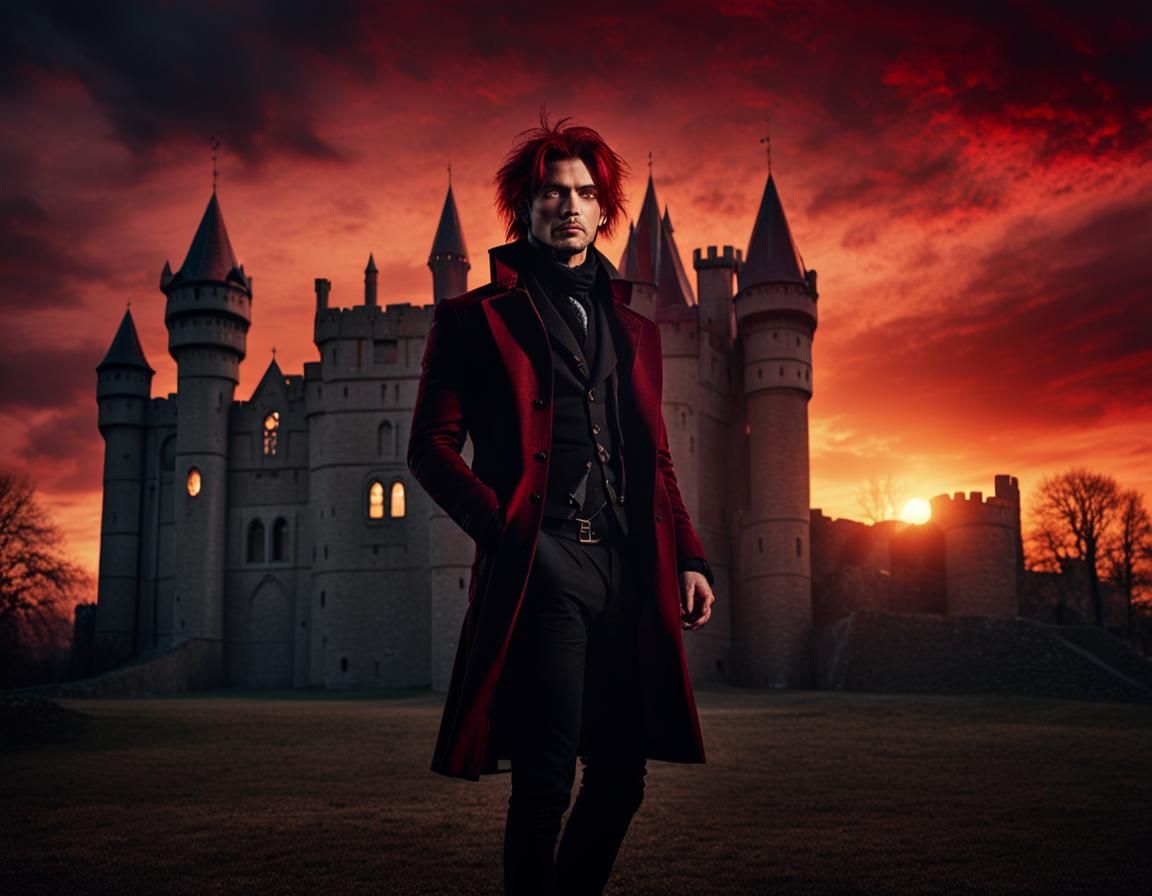 Gothic Fantasy Portrait of Handsome Redhead at Sunset