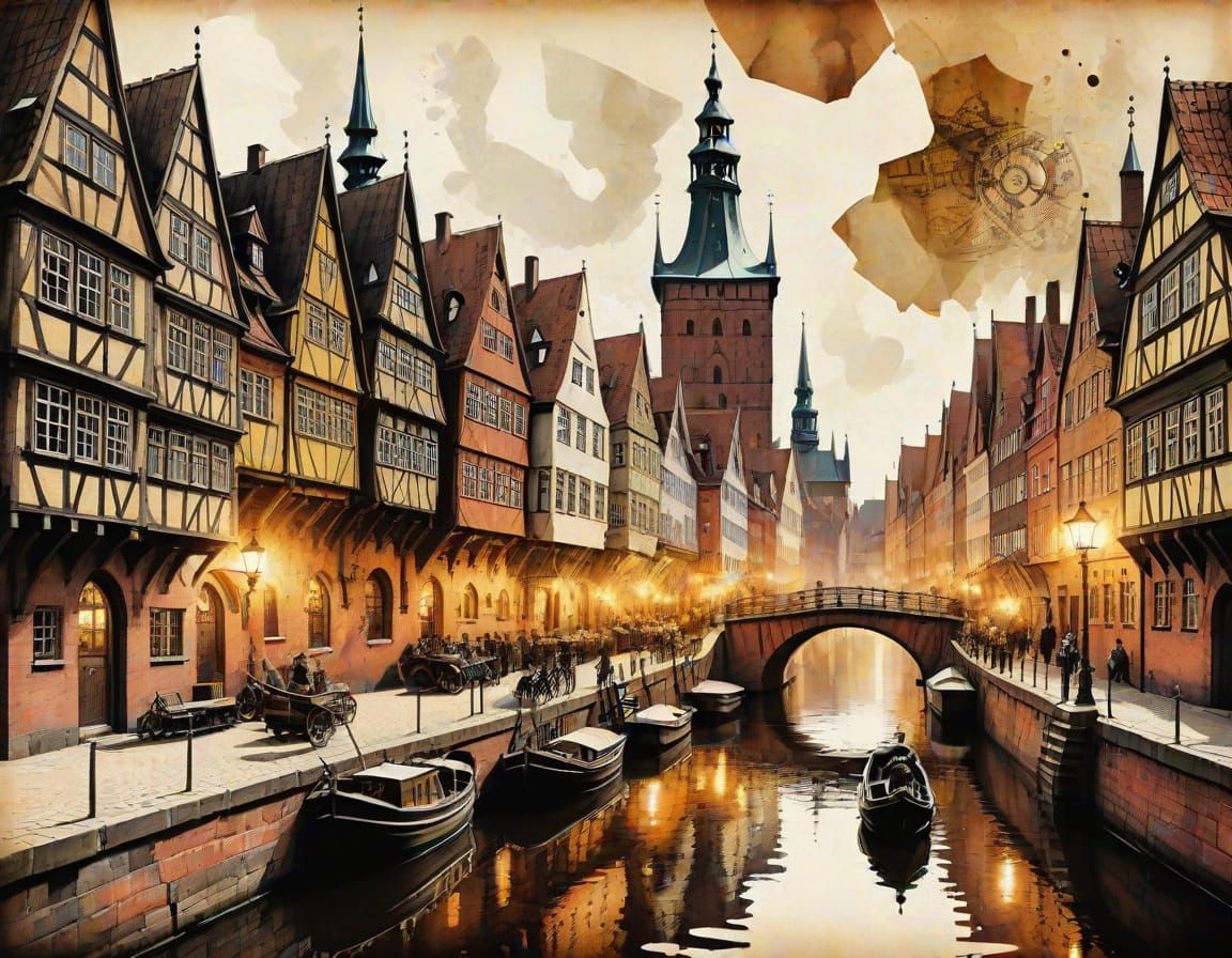 Lüneburg in Steampunk Ink Painting Style