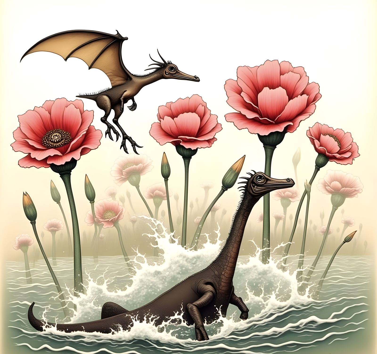Pterodactyl Captures Plesiosaur in Dramatic Scene