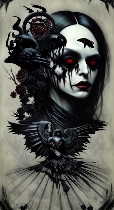 Goddess Hecate with Crows: Rococo Horror Art