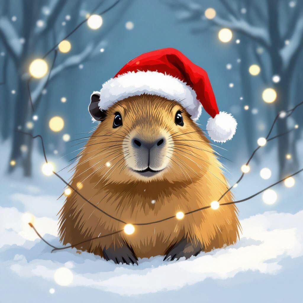 Capybara in Santa Hat: A Whimsical Winter Scene