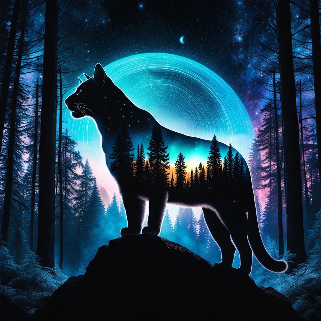 Mountain Lion Double Exposure Astral Illustration