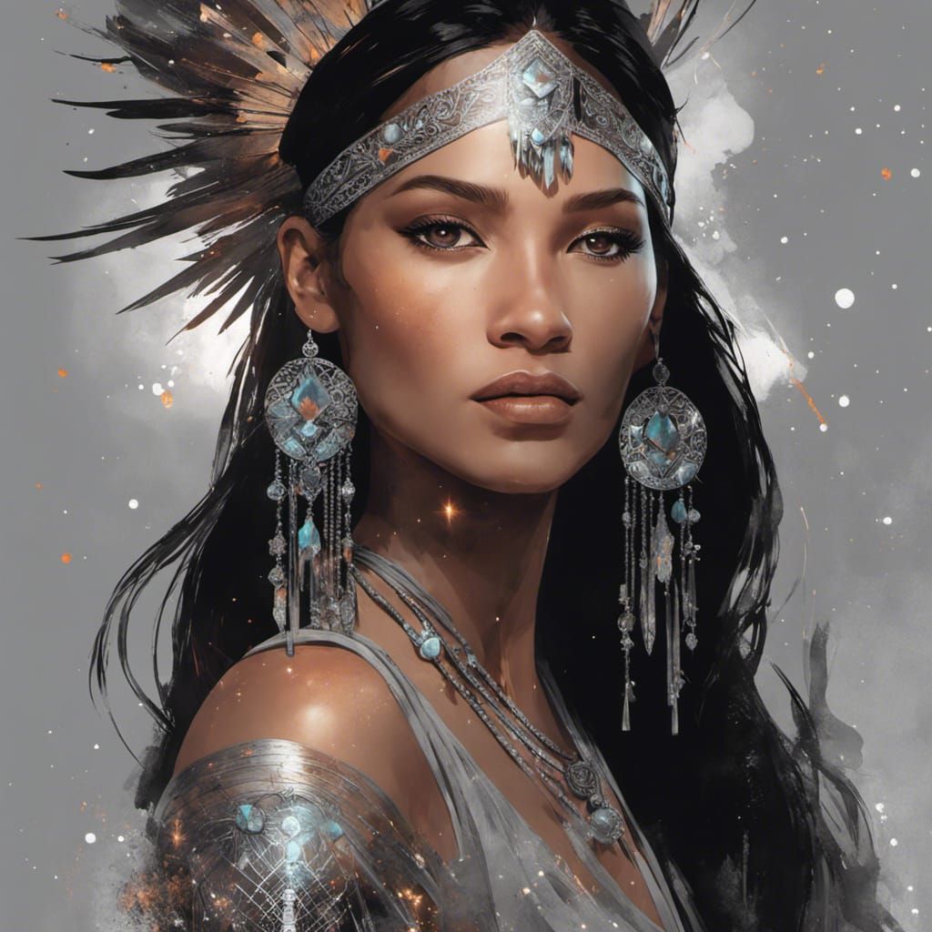 Graceful Pocahontas Portrait in Digital Art Style