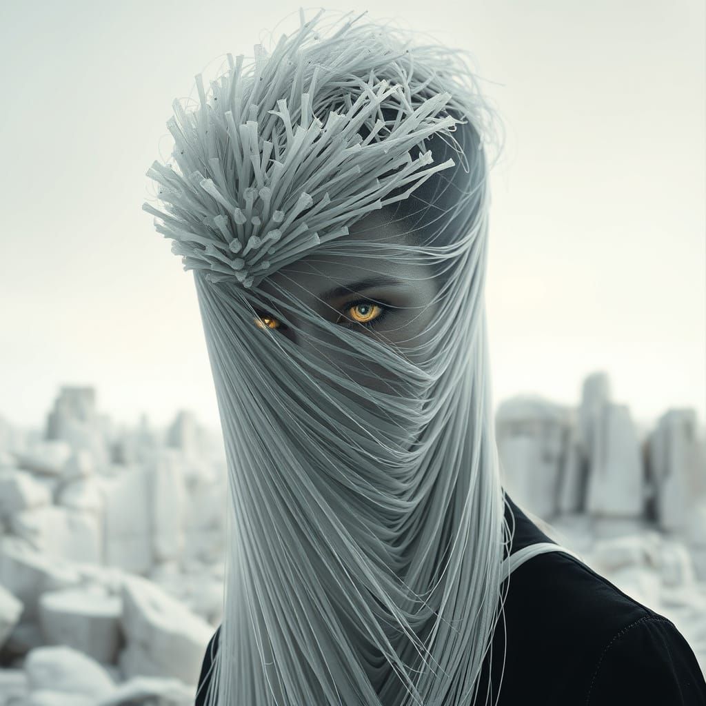 Mysterious Figure in Alien Landscape, Surreal Portrait