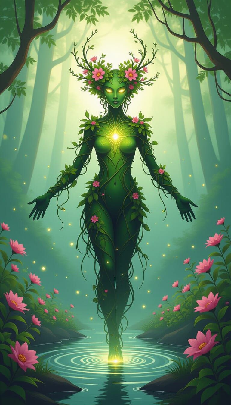 Enchanted Forest Spirit With Luminous Pollen